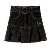 Denim-Skaterrock mit Gürtel